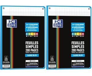 Oxford COLOR SYSTEM A4 Feuilles simples perforées 200 pages Grands carreaux Seyès, assortis, Lot de 2