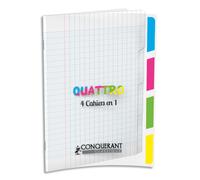 OXFORD CONQUERANT C9 Cahier 4en1 agrafé 17x22cm 140 grands carreaux Seyès couverture polypro incolore