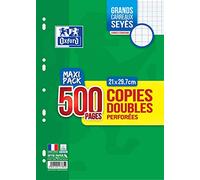 OXFORD Copies Doubles Grands Carreaux Seyès 500 Pages blanches 90g sous film.