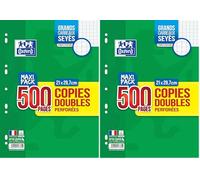 OXFORD Copies Doubles Grands Carreaux Seyès 500 Pages blanches 90g sous film. (Lot de 2)