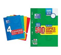 Oxford Copies Doubles Lot 500 Pages A4 Perforées 90g Grands Carreaux Seyes