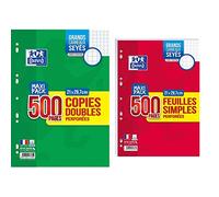 Oxford Copies Doubles Lot 500 Pages A4 Perforées 90g Grands Carreaux Seyes & Feuilles Simples A4 Grands Carreaux Seyès 500 Pages