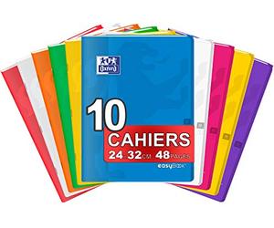 OXFORD EasyBook Lot de 10 Cahiers Agrafés Grands Formats 24 x 32cm 48 Pages Grands Carreaux Seyès 90gr Couleurs Assorties
