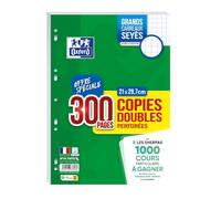 Oxford Copies doubles – Feuilles A4 perforées – Grands carreaux Seyes avec marge – Étui 300 feuilles