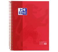 Oxford, Europeanbook 1 Cahier A5 micro-perforé, couverture extra rigide, 80 feuilles, quadrillage 5 x 5, couleur rouge