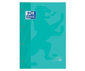 Oxford, Feuilles quadrillées A4 perforées de rechange pour classeur, 80 feuilles, couleur menthe, grille 5 x 5.