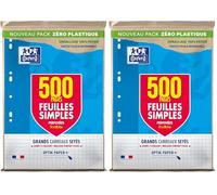 OXFORD Feuilles Simples A4 Grands Carreaux Seyès 500 Pages (Lot de 2)