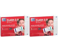 OXFORD Flash 2.0-80 Fiches Bristol Flash Cards A6 (10,5 x 14,8cm) Petits Carreaux Cadre Blanc (Lot de 2)