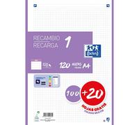 Oxford Hamelin Bloc De Recharge A4 100+20 Feuilles Quadrillées 5x5 4 Trous