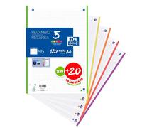 Oxford Hamelin Bloc De Recharge A4 Quadrillé 100+20 Feuilles 5x5 4 Trous 5 Couleurs Vives