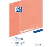 Oxford Hamelin Bloc-notes De Recharge A4 Perforé 100 Feuilles Blanches 4 Trous