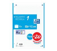 Oxford Hamelin Bloc-notes Rechargeable A4 100+20 Feuilles Quadrillées 5x5 4 Trous