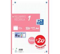 Oxford Hamelin Bloc-notes Rechargeable A4 100+20 Feuilles Quadrillées 5x5 4 Trous