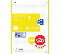Oxford Hamelin Bloc-notes Rechargeable A4 100+20 Feuilles Quadrillées 5x5 4 Trous