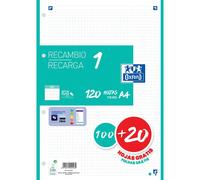 Oxford Hamelin Bloc-notes Rechargeable A4 100+20 Feuilles Quadrillées 5x5 4 Trous