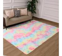 Oxford Homeware Grand tapis moderne doux et antidérapant lavable pour chambre à coucher - Motif arc-en-ciel - 80 x 150 cm
