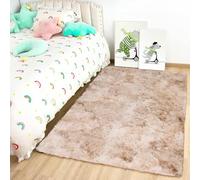 Oxford Homeware Petit tapis moderne à poils longs antidérapant pour salon et chambre d'enfant - Teinture sur nœuds beige - 50 x 80 cm