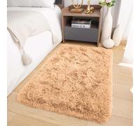 Oxford Homeware Petit tapis moelleux à poils longs pour chambre à coucher et salon - Tapis moderne super doux et antidérapant lavable pour chambre d'enfant - 50 x 80 cm - Beige