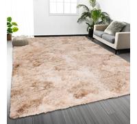 Oxford Homeware Tapis de Salon 120 x 170 cm - Teinture Sur Nœuds Beige - Grand Moderne en Peluche Super Douce - Pelucheux Pour Salon - Ne Perd Pas Ses Poils - de Chevet