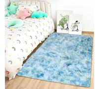 Oxford Homeware Tapis de salon 60x110 cm - Tapis de zone Tie-Dye Teal pour chambre antidérapant - Tapis moelleux super doux modernes en peluche pour salon, salle à manger - Tapis de chevet pour
