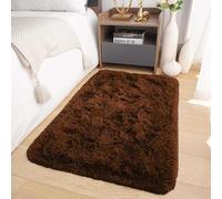 Oxford Homeware Tapis de salon petit 50x80 cm - Tapis moelleux à poils longs bruns pour chambre, salon - Tapis super doux antidérapant lavable moderne pour sol et lit pour chambre d'enfants
