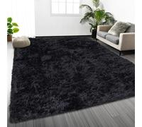 Oxford Homeware Tapis pour salon 120 x 170 cm - Tapis moelleux à poils longs noirs pour chambre, salon - Tapis super doux, antidérapant, lavable, moderne pour sol, tapis de chevet pour chambre d
