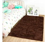 Oxford Homeware Tapis pour salon 60x110 cm - Tapis bruns pour chambre à coucher de petite taille - Tapis moelleux à poils longs super doux, antidérapant, lavable, moderne pour sol, tapis de chevet