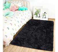 Oxford Homeware Tapis pour salon 60x110 cm - Tapis noirs pour chambre à coucher - Tapis pelucheux et moelleux super doux, antidérapants, lavables, modernes pour le sol, tapis de chevet pour chambre d