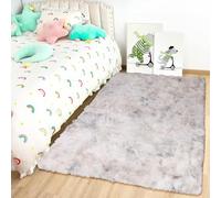 Oxford Homeware Tapis pour salon petit 50x80 CM - Tapis Tie-Dye gris clair pour chambre antidérapant - Tapis en peluche super doux et moderne, tapis moelleux et pelucheux pour salon - Tapis pour