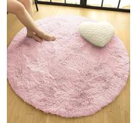Oxford Homeware Tapis Ronds Salon 120x120 cm - Tapis de Zone Pelucheux Shaggy Rose pour Chambre, Salon - Tapis Moderne Super Doux Antidérapant Lavable Tapis de Sol Carpettes Tapis de Chevet pour