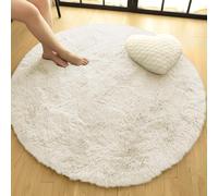 Oxford Homeware Tapis Ronds Salon 120x120 cm - Tapis Moelleux à Poils Longs Crème pour Chambre, Salon - Tapis Moderne Super Doux Antidérapant Lavable Moquettes Sol Tapis de Chevet pour Chambre Enfant