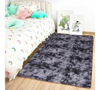 Oxford Homeware Tapis Salon Petit 50x80 CM - Tapis de Zone Tie-Dye Gris Foncé pour Chambre Anti-Dérapant - Tapis Modernes Super Doux Peluche Moelleux Shaggy pour Salon - Tapis de Chevet Enfants