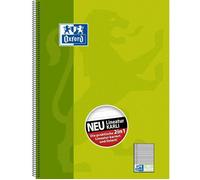 Oxford KarLi Cahier à spirale A4+ - 160 pages - 90 g/m² - double réglure - couverture robuste (vert)