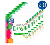 OXFORD Lot de 10 Cahiers Dessin 17x22cm Réglure Unie Blanche 32 Pages Agrafées Couverture Carte Colorée