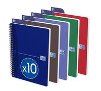 OXFORD Lot de 10 Cahiers Essentials A5 100 Pages Petits Carreaux Reliure Spirale Couverture Carte Coloris Assortis