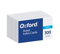 Oxford Lot de 100 fiches vierges 3 x 12,7 cm Blanc Ligné 3 x 5, 300 cards blanc