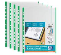 OXFORD Lot de 100 Pochettes Perforées à Bande et Bords Colorés A4 Polypro Lisse Epaisseur 9/100ème Vert