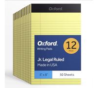 Oxford Lot de 12 blocs légaux 5 x 8, papier jaune à lignes étroites, 50 feuilles par bloc-notes, fabriqué aux États-Unis (74017)