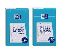 OXFORD Lot de 2 Blocs de 60 fiches bristol 125X200 perforées Q5/5 blanc