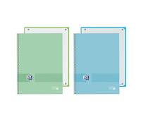 Oxford, Lot de 2 cahiers A4 micro-perforés Europeanbook 1, couverture extra rigide, spirale, quadrillage 5 x 5, couleur menthe glacée et bleue