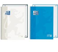 Oxford, Lot de 2 cahiers A4 micro-perforés Europeanbook 1, couverture extra rigide, spirale, quadrillage 5 x 5, couleur bleu turquoise et blanc
