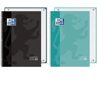 Oxford, Lot de 2 cahiers A4 micro-perforés Europeanbook 1, couverture extra rigide, spirale, quadrillage 5 x 5, couleur menthe glacée et noir