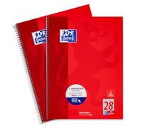 Oxford Lot de 2 cahiers A4 quadrillés avec double marge, 80 feuilles, rouge