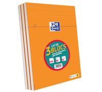 Oxford Bloc-Notes A4 – Lot de 3, 160 pages, petits carreaux 5x5 mm, non perforées, couverture orange