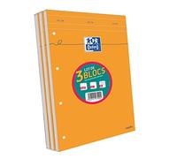 Oxford Lot de 3 Bloc-Notes Perforés Orange A4+ Grands carreaux Seyès 80 Feuilles Agrafées, Couverture Carte Enduite Orange
