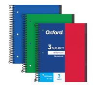 Oxford Lot de 3 cahiers à spirale, 3 sujets, règles larges, couvertures en plastique durable, spirale, 3 poches, 21,6 x 28,9 cm, 150 feuilles, rouge, vert, bleu (89804)