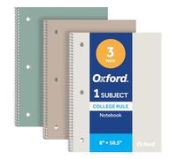 Oxford Lot de 3 carnets à spirales, règle universitaire, 70 feuilles, 20,3 x 26,7 cm, couvertures Earthtone et pages perforées, 1 carnet de notes avec tableau de conversion pour l'école, la maison et