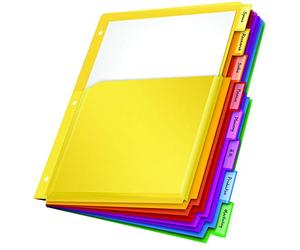 Oxford Lot de 3 intercalaires extensibles en plastique pour classeur à 3 anneaux, poches avant extensibles flexibles, 8 onglets, onglets multicolores insérables, format lettre, 89605