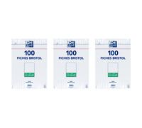 Oxford Lot De 3 Sachets De 100 Fiches Bristol Non Perforées 21x29,7 Cm Uni Blanc
