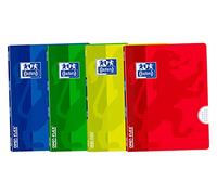 Oxford, Lot de 4 cahiers agrafés A4, quadrillage 4 x 4, couverture plastique, 48 feuilles, lot de 4 cahiers sans spirale, couleurs assorties